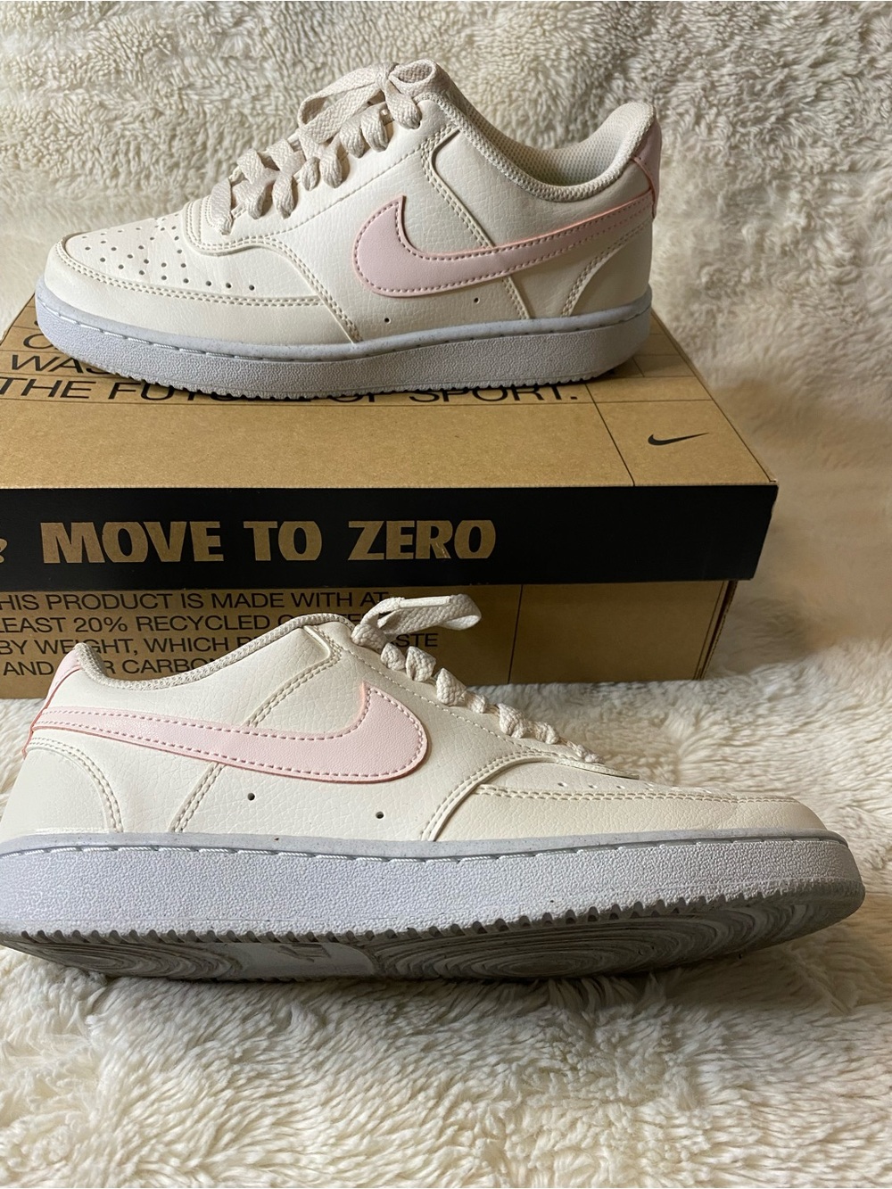 Nike Women's Cream Low-Top Sneakers with Pink Swoosh